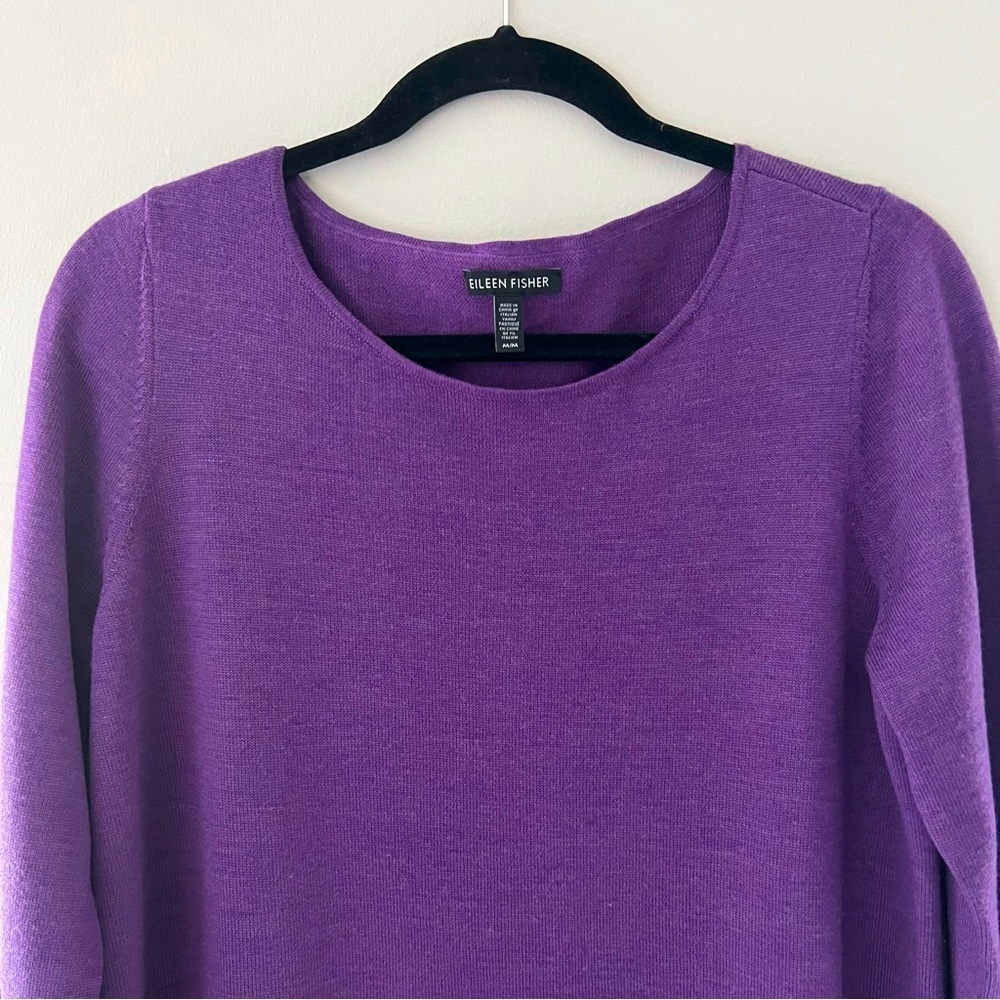 Eileen Fisher purple scoop neck long sleeve wool sweater - Picture 2 of 5